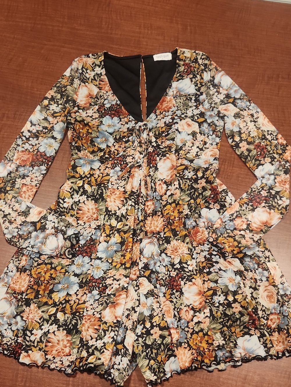 Vici Floral Tie-Front Long Sleeve Romper - Multicolor